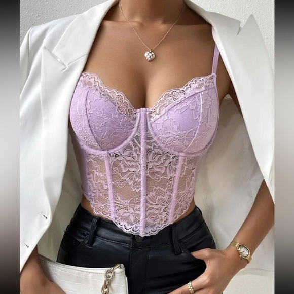 Tops - Luxe purple sexy lace cami bustier crop cami top